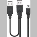   USB Y tápkábel 2 X USB AM + USB mini 5 Pin, 60 cm GOOBAY (93587)