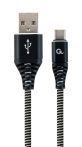   GEMBIRD Premium cotton braided Type-C USB töltő és adat kábel, 1 m, fekete/fehér CC-USB2B-AMCM-1M-BW