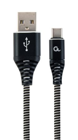 GEMBIRD Premium cotton braided Type-C USB töltő és adat kábel, 1 m, fekete/fehér CC-USB2B-AMCM-1M-BW