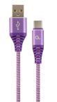   GEMBIRD Premium cotton braided Type-C USB töltő és adat kábel, 1 m, lila/fehér CC-USB2B-AMCM-1M-PW