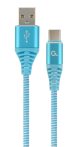   GEMBIRD Premium cotton braided Type-C USB töltő és adat kábel, 1 m, turquoise kék/fehér CC-USB2B-AMCM-1M-VW