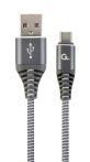   GEMBIRD Premium cotton braided Type-C USB töltő és adat kábel, 1 m, spaceszürke/fehér CC-USB2B-AMCM-1M-WB2