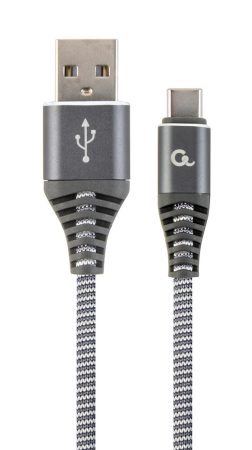 GEMBIRD Premium cotton braided Type-C USB töltő és adat kábel, 1 m, spaceszürke/fehér CC-USB2B-AMCM-1M-WB2