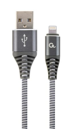 GEMBIRD Premium cotton braided 8-pin töltő és adat kábel, 1 m, spaceszürke/fehér CC-USB2B-AMLM-1M-WB2