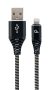   GEMBIRD Premium cotton braided 8-pin töltő és adat kábel, 2 m, fekete/fehér CC-USB2B-AMLM-2M-BW