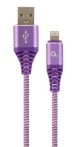   GEMBIRD CC-USB2B-AMLM-2M-PW Premium cotton braided 8-pin charging and data cable, 2 m, purple/white