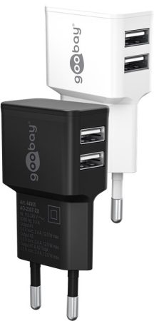 USB hálózati töltő 2,4A 2xUSB A/F 100V-240V fekete GOOBAY (44951)