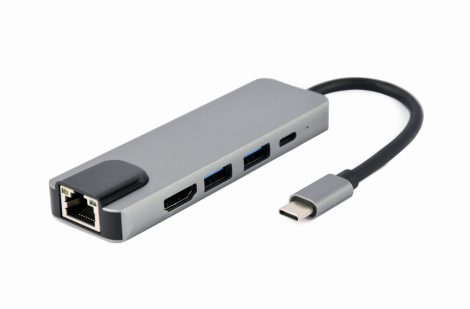 GEMBIRD USB Type-C 5-in-1 multi-port adapter (Hub + HDMI + PD + LAN) A-CM-COMBO5-04