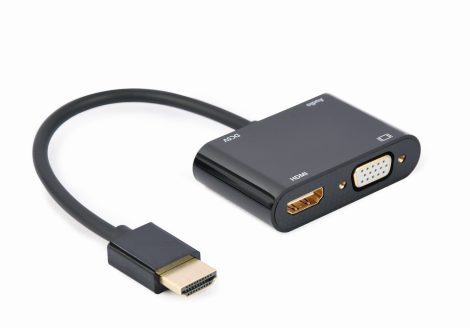 GEMBIRD HDMI male to HDMI female + VGA female + audio adapter cable, black A-HDMIM-HDMIFVGAF-01