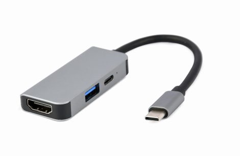 GEMBIRD USB Type-C 3-in-1 multi-port adapter (USB port + HDMI + PD), silver A-CM-COMBO3-02