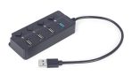   GEMBIRD 4 port USB 3.0 hub, 1xUSB 3.0, 3xUSB 2.0, kapcsolós portok, 25cm kábel, fekete UHB-U3P1U2P3P-01