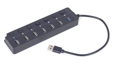 GEMBIRD 7-port USB 3.0 hub, 1xUSB 3.0+6xUSB 2.0, kapcsolós portok, 50cm kábel, fekete UHB-U3P1U2P6P-01