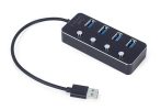   4-port USB 3.0  hub,4xUSB 3.0 kapcsoló port, 24 cm vezeték, fekete