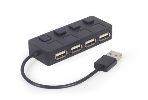 USB 2.0 4-port hub with switches, black