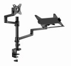 Desk mounted adjustable monitor arm with notebook tray