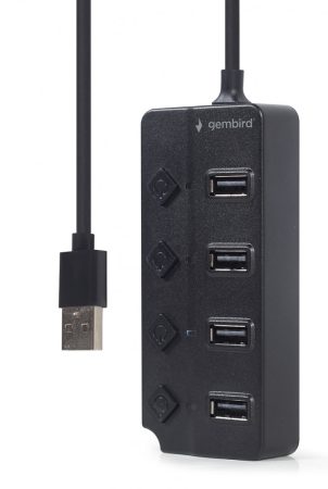 USB 2.0 4-port hub with switches, black