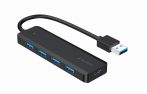   4-port USB 3.0  hub,4xUSB 3.0 kapcsoló port, 24 cm vezeték, fekete